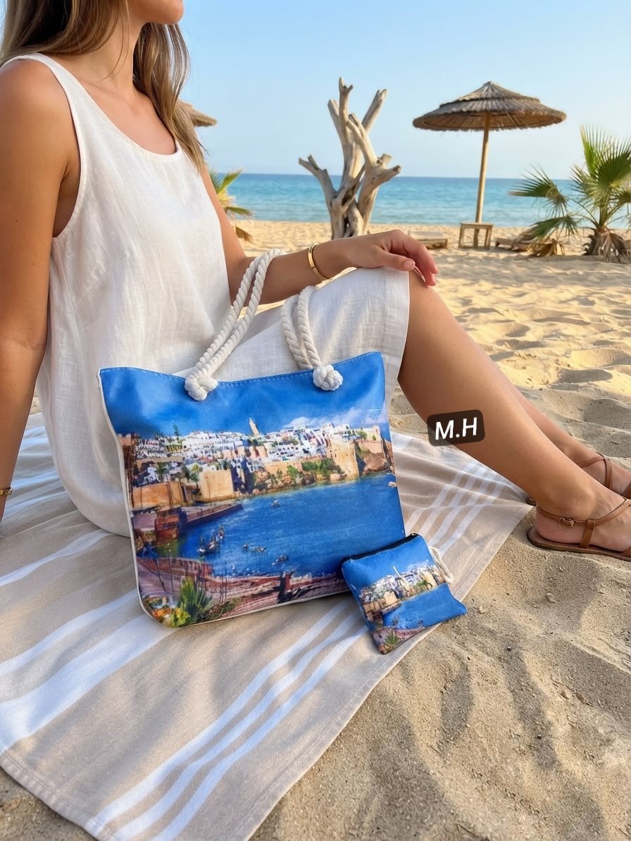 حقيبة بحر وصيف نسائية كبيرة (2 في 1) مع محفظة صغيرة🏖️