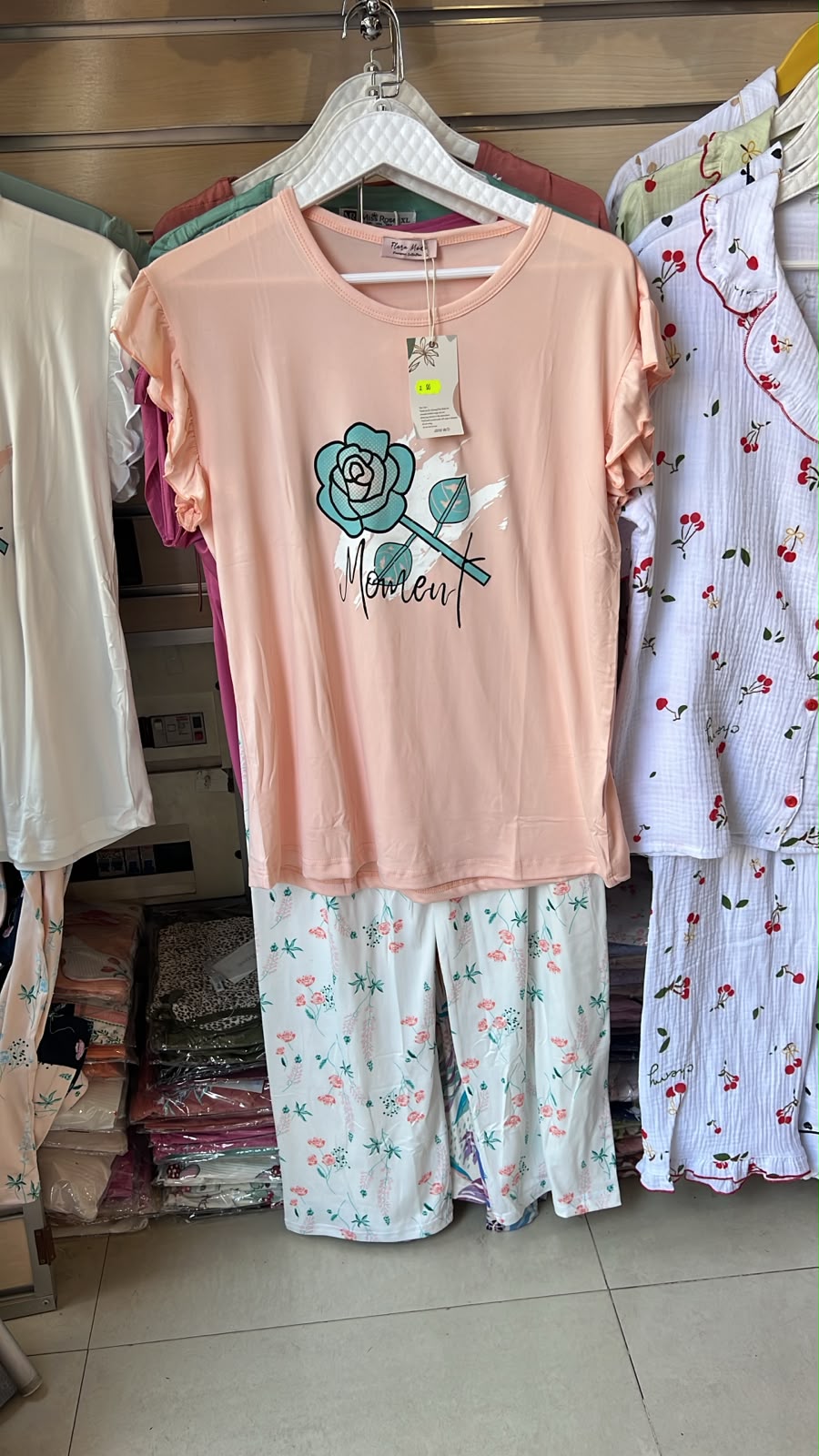 بيجامة صيفية قطنية قطعتين بنقشة الوردة  🌸✨