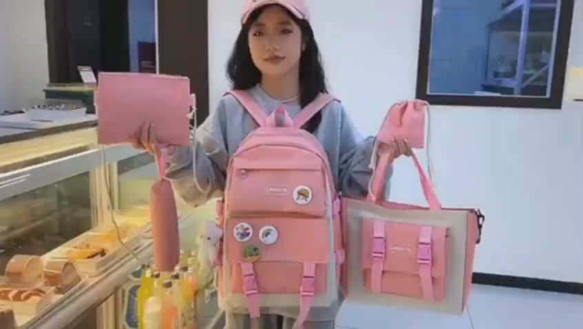باك المحفظة المدرسية المتكامل 5 فـ 1 (جودة ممتازة) 🎒✨